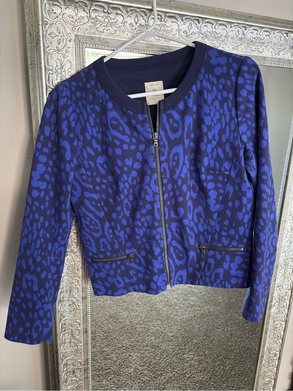 Gap Women’s Blue Animal Print Zip-Front Jacket
